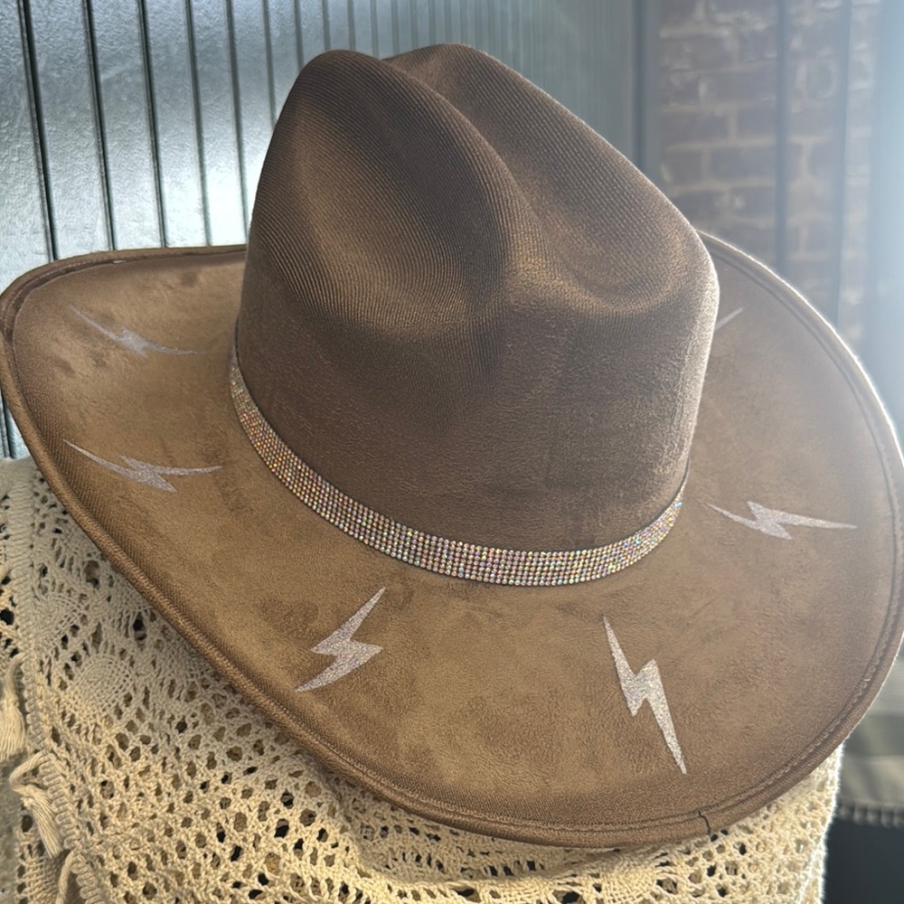Brown Suede Cowboy Hat with Lightning Accents